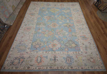 Load image into Gallery viewer, Floral Blue Oushak Vegetable Dye Area Rug 8x10 One of a Kind
