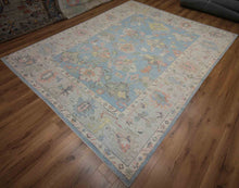 Load image into Gallery viewer, Floral Blue Oushak Vegetable Dye Area Rug 8x10 One of a Kind
