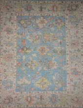 Load image into Gallery viewer, Floral Blue Oushak Vegetable Dye Area Rug 8x10 One of a Kind
